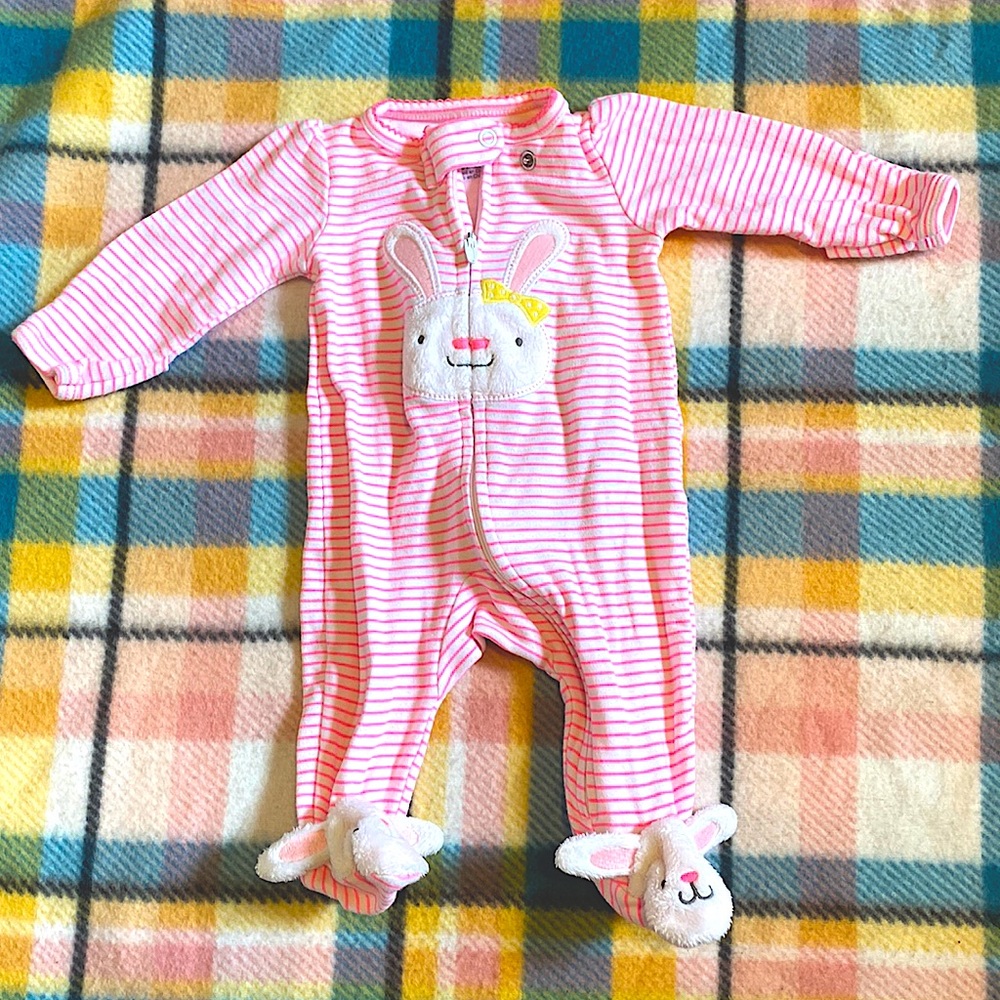 Precious Firsts by Carter’s. NB onesie. Never worn. Pink, white, & yellow.